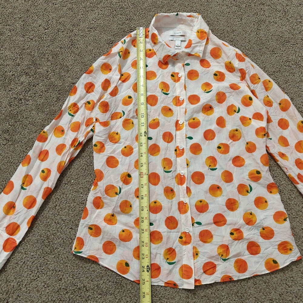 J.Crew Perfect Shirt Womens 4 Orange Fruit Print Cotton Silk Button Up 91819 - Picture 9 of 11